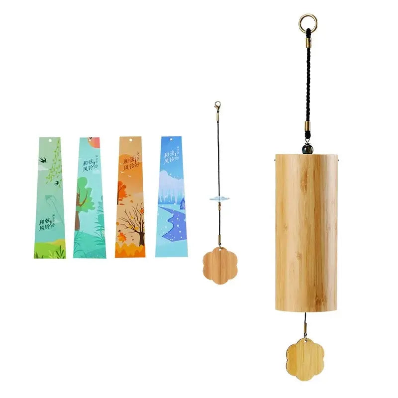 Handcrafted bamboo wind chime with 8 tuned rods in a compact design, ideal for garden meditation décor